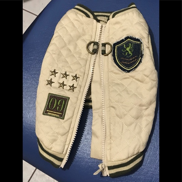 NWOT Beige twill quilted bomber jacket for dog - Picture 5 of 13